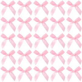 Mxxipp 40pcs Mini Ribbon Bows, Small Satin Ribbon Bow, Cute Soft Bowknot Sewing Accessories for Flowers Bakery Wrapping Christmas Wedding Birthday Party Decoration- Pink