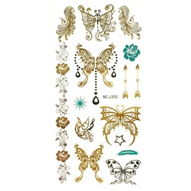 Wrapables Medium Metallic Gold and Silver Temporary Tattoo Stickers, Enchanted