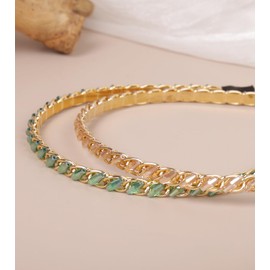 YARN & INK 2 Pcs Women's Thin Crystal Diamond Headbands Non Slip, Fashion Cute Metal Headband Beaded Bling Daily Wear Hair Accessories Vintage for Women Girls (Champagne Green)