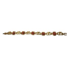 Hari Darpan Golden Om Plated Brown Beads Rudraksha Bracelet Chain Friendship Hand Cuff Designer Wrist Band Bangle Slip-On Bracelet With Lock, Medium, Metal