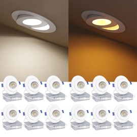 Ensenior 12 Pack 4 inch Gimbal Led Recessed Light with Night Light, 90° Adjustable Directional Eyeball Lighting, Dimmable, 2700K/3000K/3500K/4000K/5000K, 700LM, 9W=85W-FCC Certified