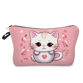 Livel lhood Cute Cup Cat Makeup Bag Cute Small Organizer Zipper Pouch Cute Cup Kitten Cosmetic Bag Birthday Present for Cat Lovers Women Friends, hzj0796