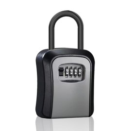 DOXUNGOO Caja de Seguridad para Llaves con Rueda de 4 Dígitos - Caja Fuerte Portátil Impermeable y Antigolpes - Guarda Llaves para Hogar, Oficina, Fábrica, Hotel o Auto (Negro/Resistente)
