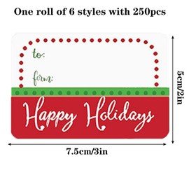 250PCS Christmas Tag Stickers Self Adhesive Gift Label Xmas Name Tags Labels Decorative Sticker for Gifts Boxes and Envelope Christmas Party Decorative