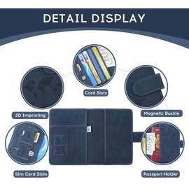 LISAPRO Funda para Pasaporte con Bloqueo RFID, Porta de Pasaporte de Cuero PU, Cartera para Pasaporte, con Etiqueta de Equipaje, Organizador de Docume