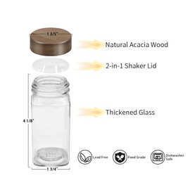 ZEHIQ 30Pcs Glass Spice Jars with Acacia Wood Lids, 4 oz Square Seasoning Containers with Labels, Seasoning Jars with Shaker Lids, Chalk Pen, Funnel, Cleaning Brush, Spice Bottles for Cabinet, Drawer