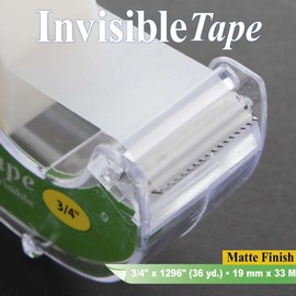 BAZIC InvisibleTape w/Dispenser 3/4" X 1296", Matte Finish Stationery Tapes Rolls, for Arts Craft Photo Gift Wrapping, 1-Pack