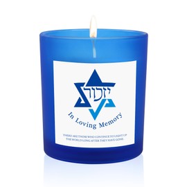 Yahrzeit Candles - Yahrzeit Memorial Candles, Memorial Bereavement Gifts for Loss of Loved One, Jewish Sympathy, Natural Soy Wax Hand Poured 7oz (Blue)