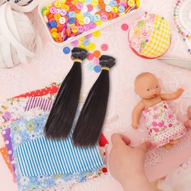SEWACC Long Straight Doll Hair 5pcs 15cm Straight Synthetic Doll Hair Wefts Heat Resistant Straight Hair Wig for Doll (Black)