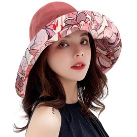 HUAMULAN Women Wide Brim Summer Sun Hat Floral Beach Lady Fishing Bucket Hats Reversible Foldable Travel UV Protection Windproof