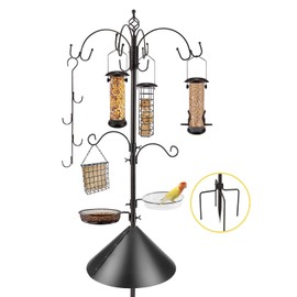 Deluxe Bird Feeding Station Kit Bird Feeder Pole Hanging Kit Multi Bird Feeders with Squirrel Baffle and Metal Suet Feeder Bird Bath Mesh Tray for Attracting Wild Birds and Planter Hanger
