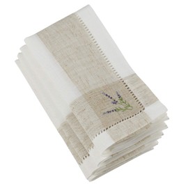 Fennco Styles Hommage Brodé Collection Cottage Lavender Embroidery Hemstitch Border Cloth Napkins 20 x 20 Inch, Set of 4 – Ivory Dinner Napkins for Wedding, Banquet, Tea Party and Home Décor