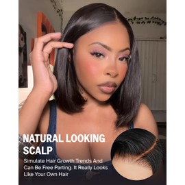 Megalook hair 12A Bob Wig Human Hair Glueless Wigs Human Hair Pre Plucked Pre Cut Lace 6x5 HD Closure Wig Straight Short Bob Wigs Bleached Tiny Knots Bob Wig 10 Inch