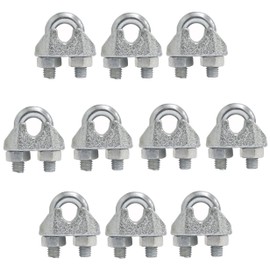AERZETIX - C65291 set of 10 wire rope clamps with bracket - for wire diameter 5 mm DIN 741 - thread M5 mm - hanging banner sun sail ropes fairy lights - made of galvanised steel - silver