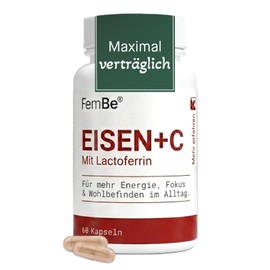 Stomach Friendly Iron Tablets for Women with Lactoferrin & 142 mg Vitamin C - Effective & Bioavailable - Vegetarian, No Additives - Iron Bisglycinate & Natural Vitamin C - 60 Capsules