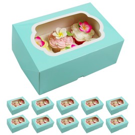 Global Sugar Art Deep Sturdy Cupcake Box with Insert, Holds 6 Cupcakes or Muffins, Cookie Box, Pastry Box, Brownies and Cinnamon Rolls. Designer Blue 10 x 7 x 4 Inches, 10 Count
