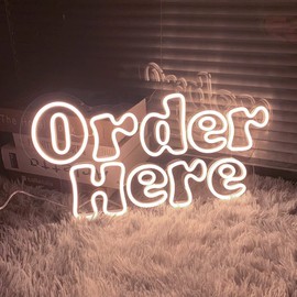 Large Order Here Neon Sign for Business-Adjustable Brightness Neon Lights Sign for Party Bar Salon Stores Shop Hotel Wall Decor With Hanging Chain for Store Windows-Warm White,20 IN