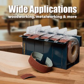 POWERTEC Emery Cloth Roll 5-Grit Assortment, 1" x 20 Ft. Abrasive Sandpaper Roll 150/240/ 320/400/ 600 Grits w/Metal Dispenser Box, Sandpaper Assortment for Automotive, Wood, Metal Sanding