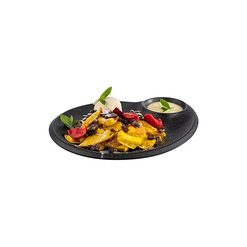 APS 85075 Nero Melamine Plate with Integrated Dip Bowl, Serving