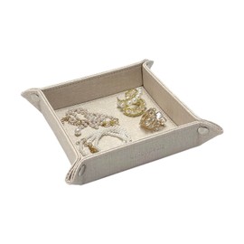 UnionBasic Fully PU Leather Jewelry Catchall Key Phone Coin Tray Change Caddy Bedside Storage Box (Beige)