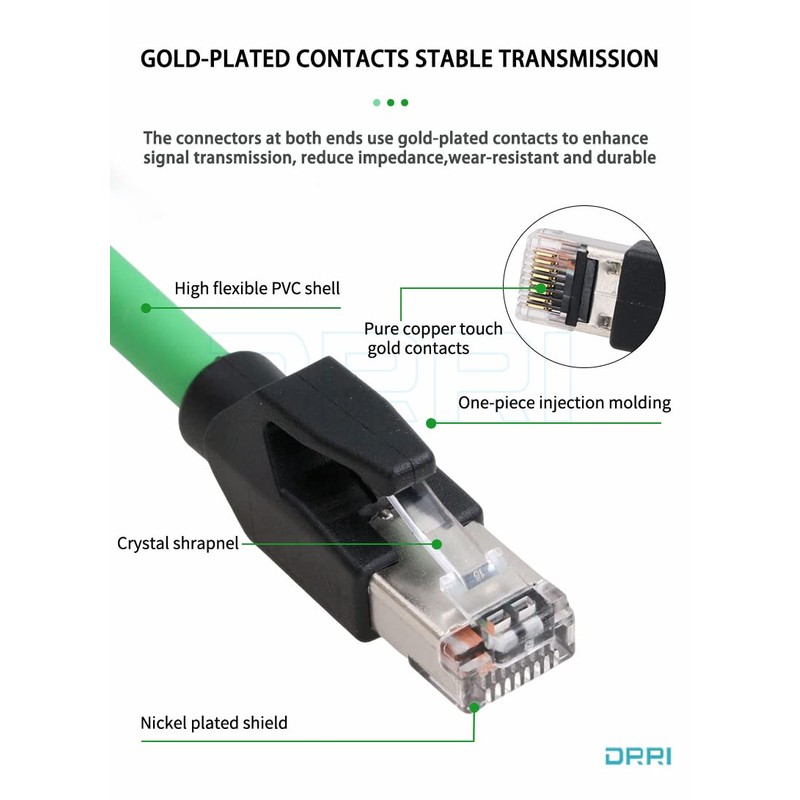 DRRI M12 - Cable blindado Ethernet de 4 pines macho