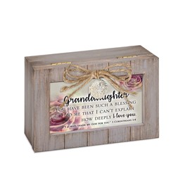 Cottage Garden Granddaughter Blessing to Me Grey Distressed Locket Petite Music Box Plays Amazing Grace
