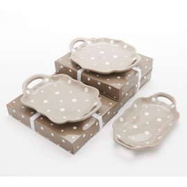 Temp-tations by Tara Temp-tations Set-of-3 Sculpted 10"" Mini Platters with Gift Boxes, Small Serving Trays (Polka Dot Taupe)