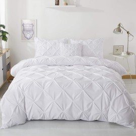 eBeddy Linens Pinch Pleated Pintuck Duvet Cover Set Super King Plus 120X120 Inch 100% Microfiber Soft and Breathable 3 Pieces Premium Comforter Cover Zipper Closure & Corner Ties, White