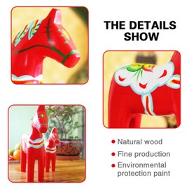 JTLB Swedish Wooden Dala Horse Pair Hand Painted Red Dalekarlian Horse Ornaments Swedish Wood Dala Horse Classic Craft for Home Christmas Decoration Gift