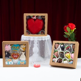 TEMLQPACK 50pcs 8x8x2 Inches Brown Bakery Boxes with Window Cookies Boxes Chocolate Covered Strawberries Boxes Pretzel Boxes Cakesicle Browines Boxes for Christmas