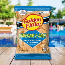 Golden Flake Salt & Vinegar Pork Rinds, 4 oz Bags (Pack of 12) – Tangy & Savory Pork Skins – Gluten-Free, Low Carb, Keto Snack with Bold Southern Flavor