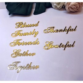 Set of 14 Acrylic Thanksgiving Word Cutouts,Christmas Table Place Card Sign,Thankful,Blessed,Friends,Family,Together,Gather,Grateful for Thanksgiving,Christmas, and Fall Décor (Gold Mirror)