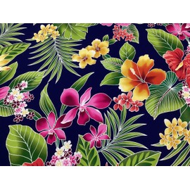 Deep Purple Background Tropical Flowers Hawaiian Print Fabric 100% Cotton Sold by The Yard