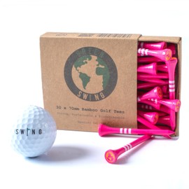 Green Swing Bamboo Golf Tees 70mm | Strong Sustainable Biodegradable | 30pcs (Pink)