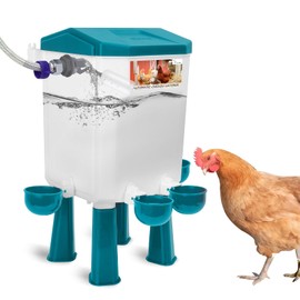 Lilyang Float-Controlled Automatic Chicken Waterer for Continuous Fresh Water, Self Filling Chicken Waterer with 60 Inch Water Hose (One End 3/4''), Suitable for Quail Duck Turkey (Blue)