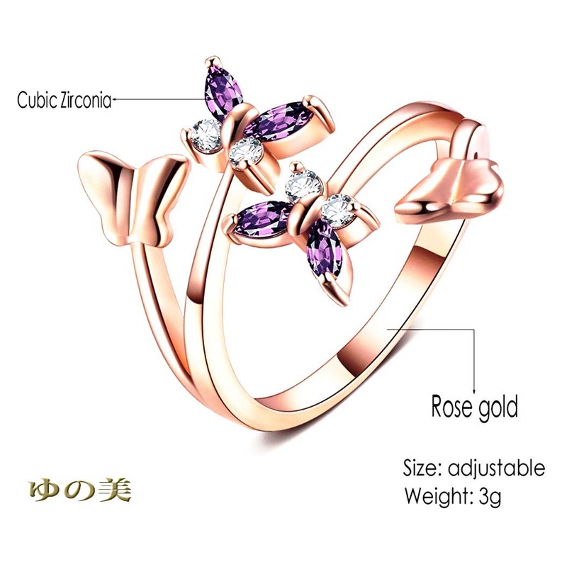 Yunomi Butterfly Ring, Amethyst Ring, Rose Gold, Butterfly Ring, One