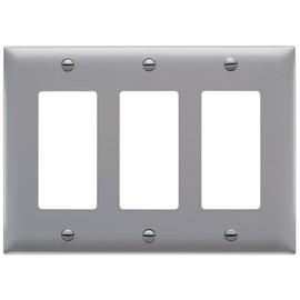 Legrand Pass & Seymour TP263GRY Trademaster Mid-Size Unbreakable Nylon Wall Plate, 3 Gang, Three Decorator Rocker GFCI Cover, Gray (1 Count)
