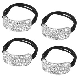 4Pcs Rhinestone Ponytail Holder, Silver Sparkly Crystal Hair Ties Elastic Scrunchies Decorative Hair Accessories for Women Girls
