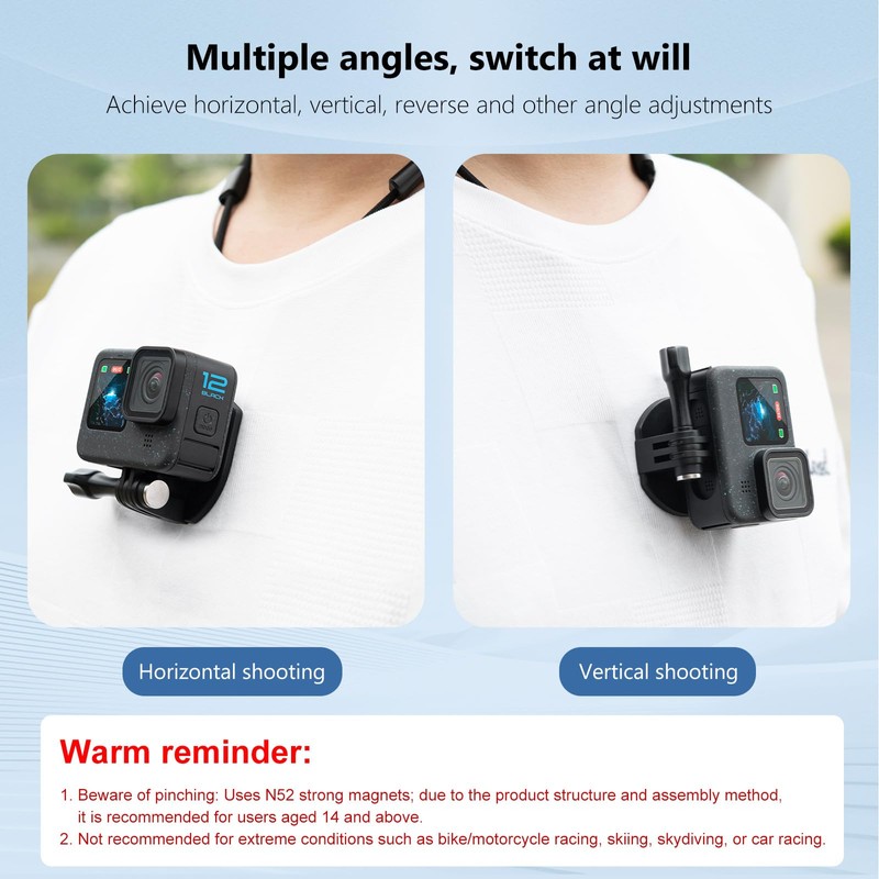 YicDofu Magnetic Neck Mount for Action Cameras, Hands-Free POV Necklace