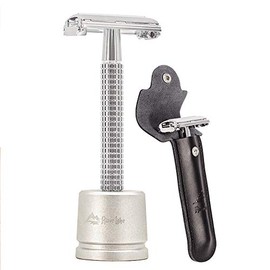 Maquinilla de afeitar de seguridad/herramienta de afeitar/mariposa para hombre, kit de afeitadora de mariposa de mango largo cromado con doble filo ab