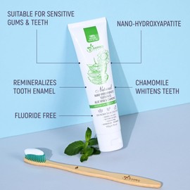 BAMBOEARTH Natural Fluoride Free Toothpaste - Nano Hydroxyapatite, Remineralizing, Sensitive Teeth, Whitening & Zero Waste Tube - Dentist Recommended for Adult & Kids Oral Aloe Vera & Chamomile (4 Pack, Aloe)