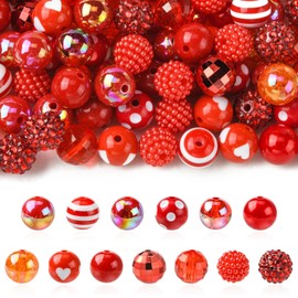 DanLingJewelry 100Pcs Red Series Acrylic Bubblegum Beads 15-16mm Chunky Round Spacer Gumball Focal Beads for Jewellery Bracelets Making