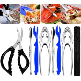 Crab Leg Crackers and Tools - 7 Piece Seafood Tools Upgrade Stainless Steel Lobster Crackers and Picks Set