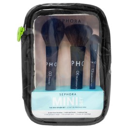 Sephora Collection The Mini Brush Set - 3 Mini Makeup Brushes and 1 Makeup Bag
