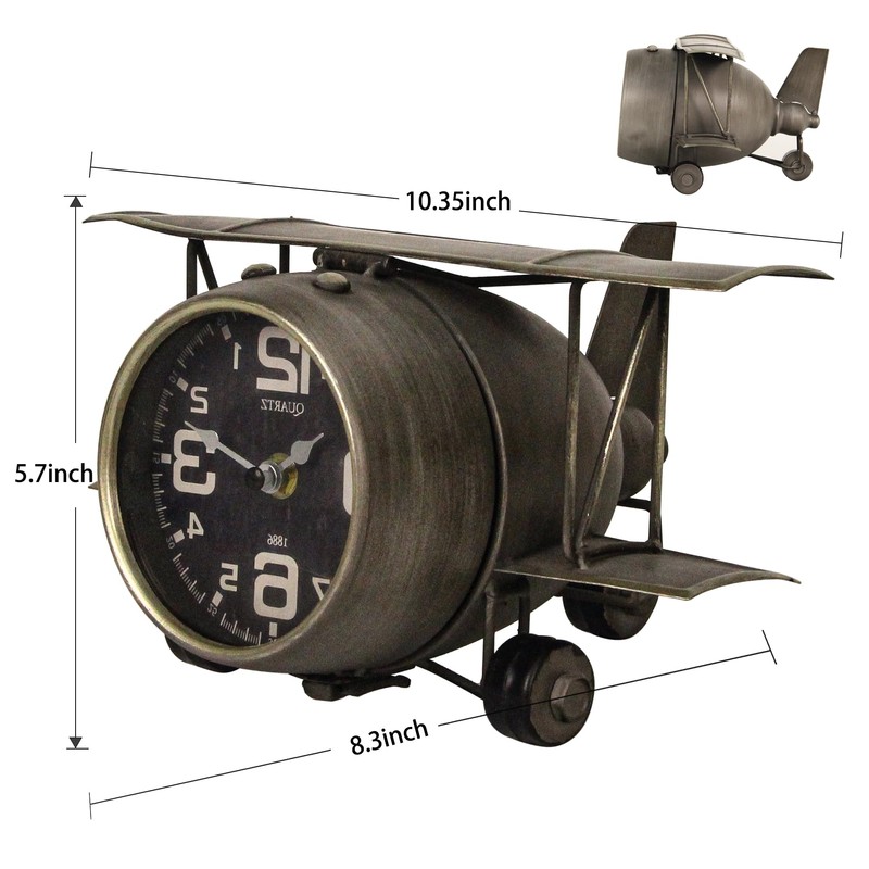 TenFuju Airplane Metal Tabletop Clock Industrial Home Decor Accents for