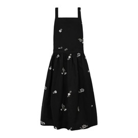Surblue Cross Back Aprons for Women with Pockets Cute Japanese Cotton Kitchen Aprons Waterproof Pinafore Dress for Painting Cleaning Cooking Gardening, Flowers Black