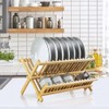 KKTONER Bamboo Dish Drying Rack 2 Tier Foldable Plate Organizer