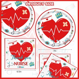48Pcs Nurses Paper Plates and Napkins Supplies Set Thank You Nurse Graduation Disposable Tableware Party Supplies Congrats Grad Dessert Plates Napkins for Nurses Week Graduation Party Decorations