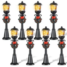 Christmas Lamp Post Village Fairy Lamp Train Lantern Lamp Miniature Street Lamp Decorative Street Lights for DIY Dollhouse Village Pathway Post Light Accessories (Fresh Style, 8 Pieces)
