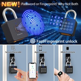 Dhiedas Fingerprint Padlock with Code, Combination Lock for Locker with Bluetooth APP Access, Smart Biometric Digital Waterproof Gate Lock for Outdoor Fence Gym Locker School Shed Storage